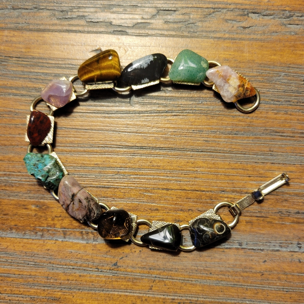 Vintage Tumbled Gemstone Link Bracelet
